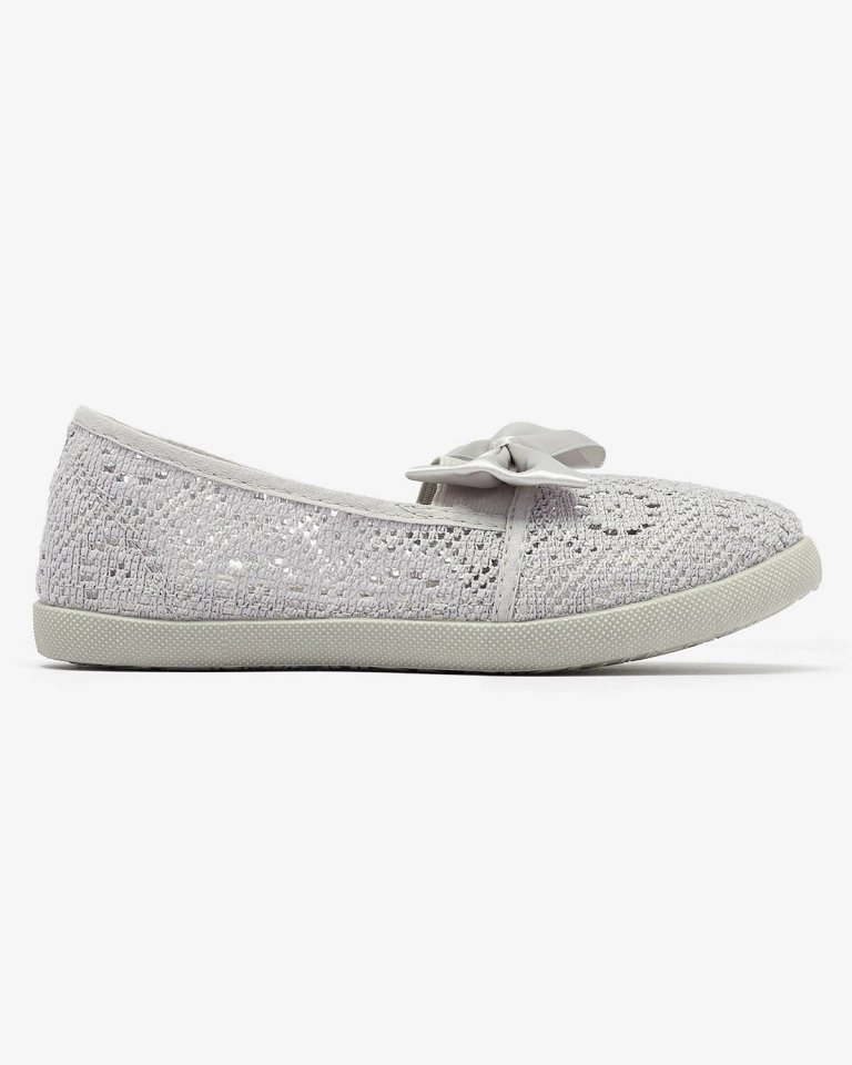 Royalfashion Dziewczęce szare tenisówki slip on z kokardką Sweet Life