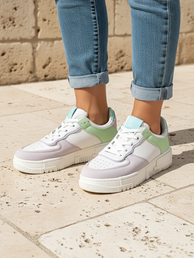 Ženski športni copati Lycaste bež iz ekološkega usnja z ravnim podplatom