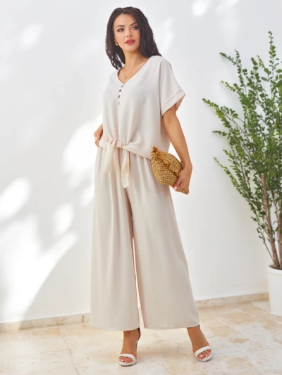 Royalfashion Ženski casual set s kratkimi rokavi in širokimi hlačami