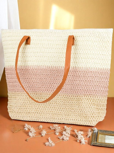 Royalfashion Velika ženska torba iz slame z drznimi črtami