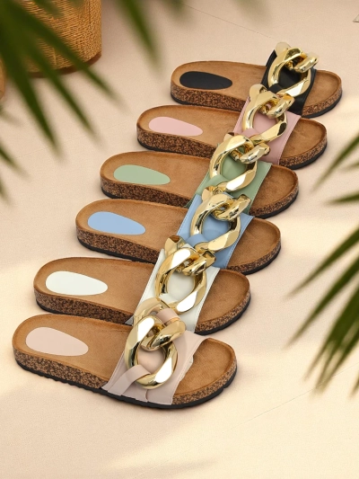 Royalfashion Różowe klapki damskie z ozdobą Sofig