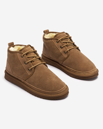 Royalfashion Jasnobrązowe wiązane damskie buty a'la śniegowce z futerkiem Miusho