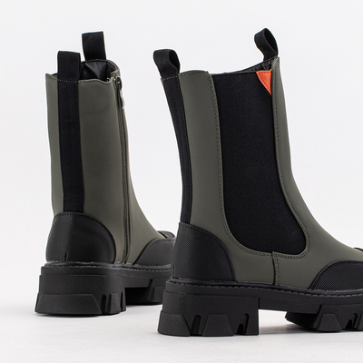 Ciemnozielone damskie botki na masywnej podeszwie Rosidi  - Obuwie