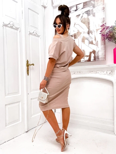 Royalfashion Ženski set z vrhom, ki razkriva, in obleko do kolen