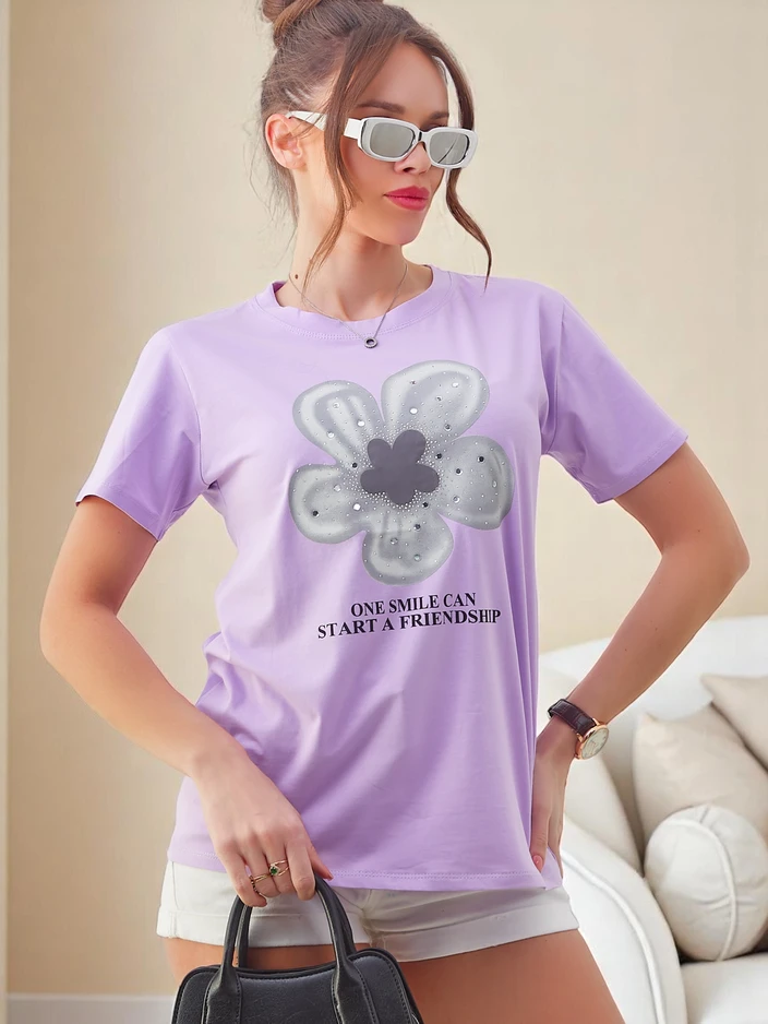 Royalfashion Ženska bombažna T-majica z rožo