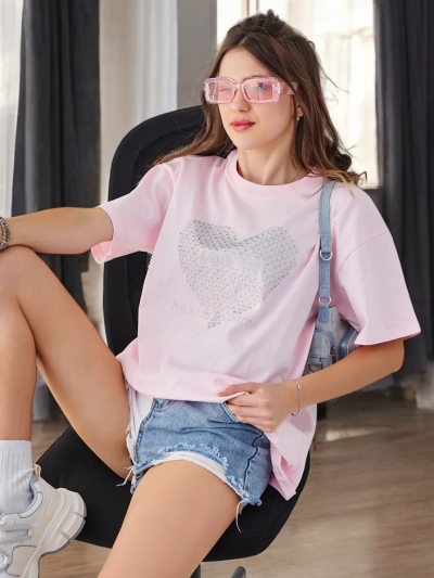 Royalfashion Ženska bombažen T-shirt LJUBEZEN z kristali