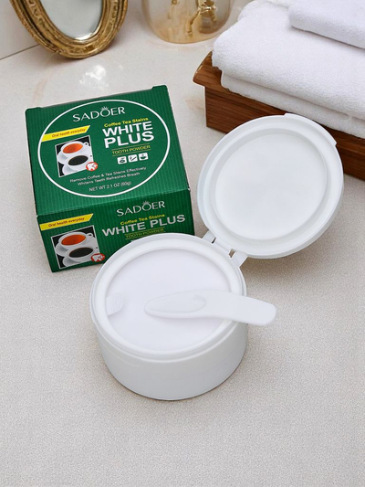 Sadoer belilni zobni prah za odstranjevanje madežev od kave in čaja