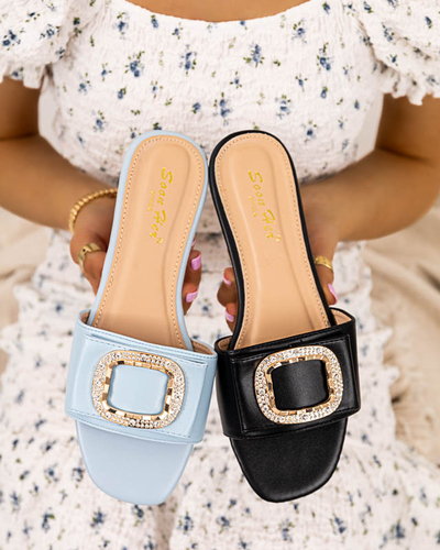 Royalfashion Niebieskie damskie klapki z ozdobą z cyrkoniami Iteria