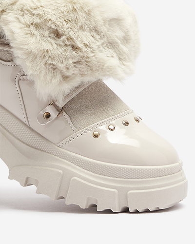 Royalfashion Beżowe damskie sznurowane buty a'la śniegowce Fentes