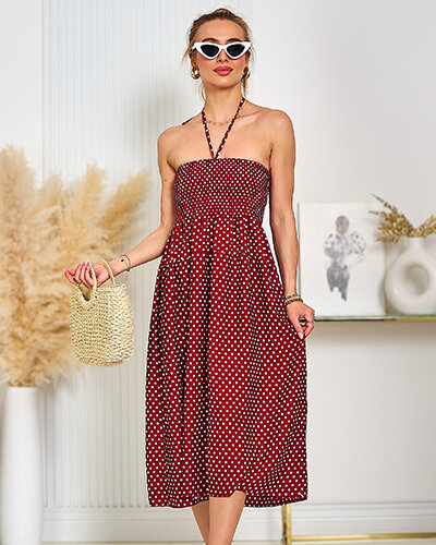 Royalfashion Ženska pikčasta obleka do kolen