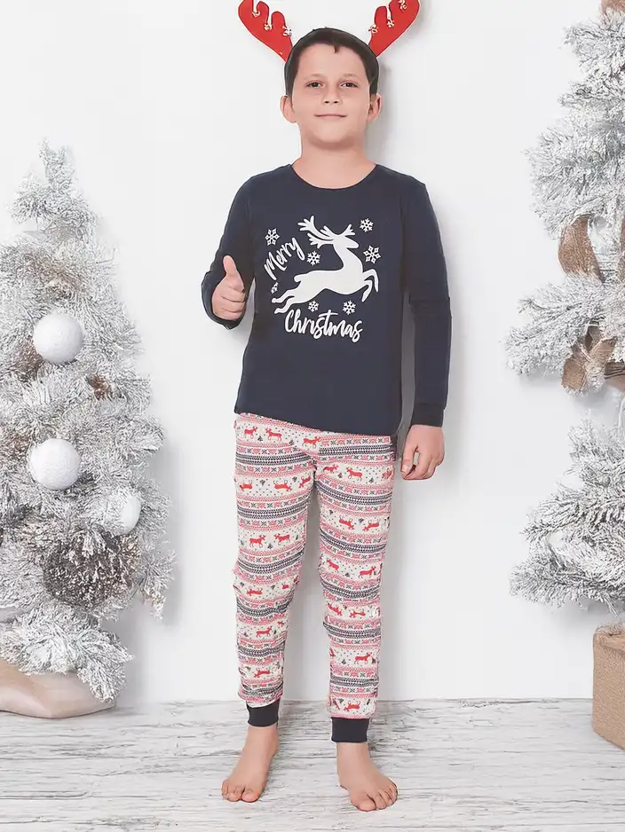 Royalfashion božična bombažna otroška pyjama Vesel božič