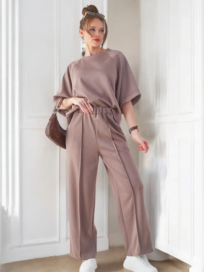 Royalfashion ženský set s krátkými rukávy a širokými kalhotami