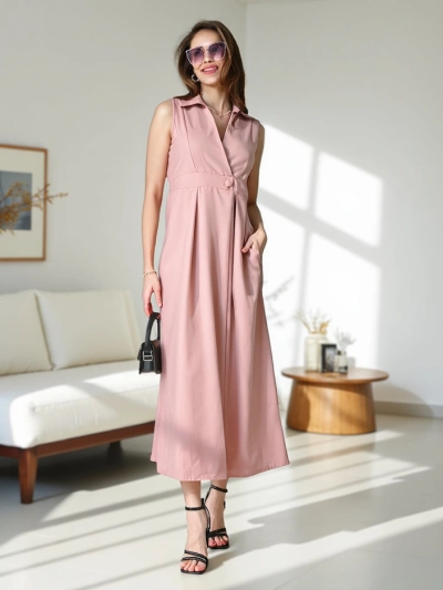 Royalfashion Ženska brezrokavnika obleka z ovitek vratom Bizness