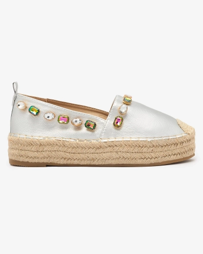 Royalfashion Damskie srebrne espadryle z kryształkami Ziennie