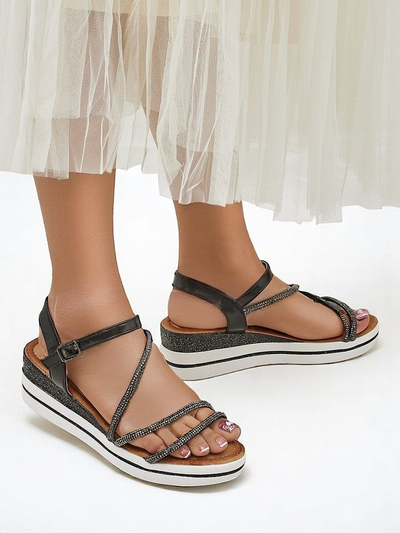 Royalfashion Ženske sandale na platformi s kristali Ballosa