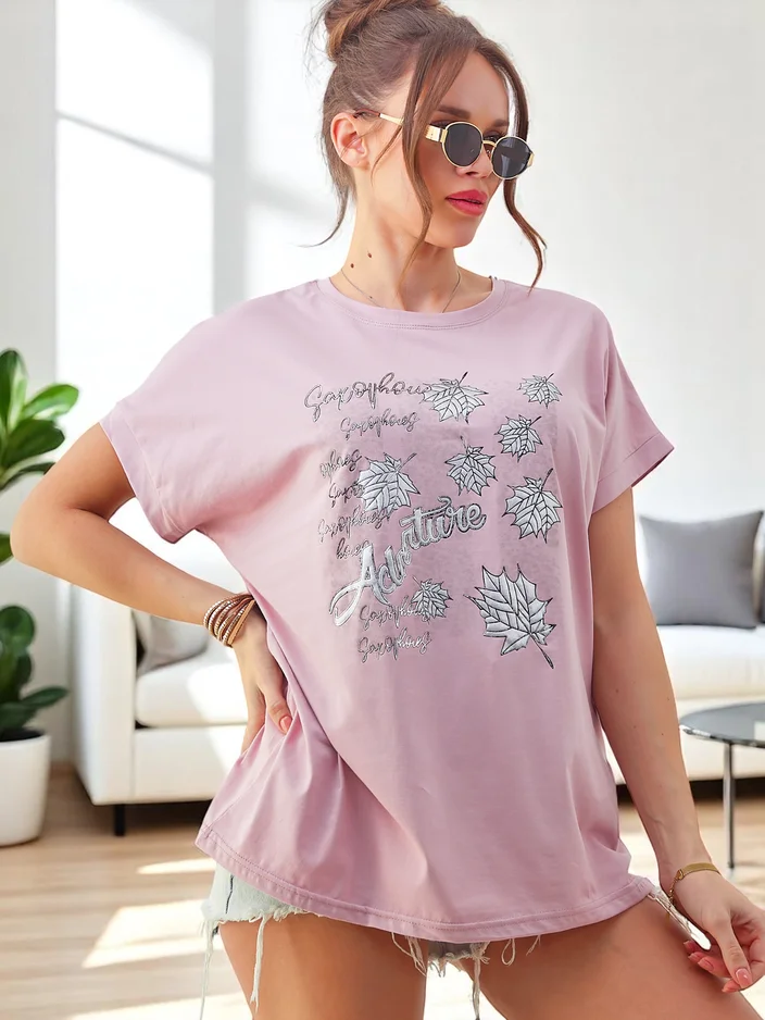 Royalfashion Ženska bombažna majica s potiskom lista