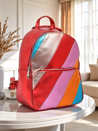 Royalfashion Ženski nahrbtnik iz ekološkega usnja s črtami Metallic Stripes