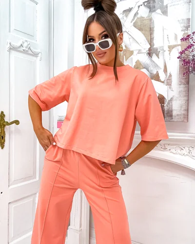 Royalfashion ženski bombažni komplet s širokimi hlačami