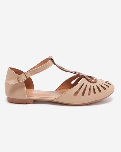 Royalfashion Beżowe damskie baleriny ażurowe z wycięciem po bokach Erraf