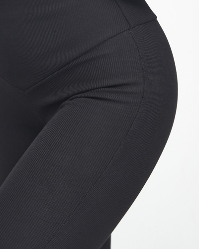 Royalfashion Ocieplane czarne damskie prążkowane legginsy