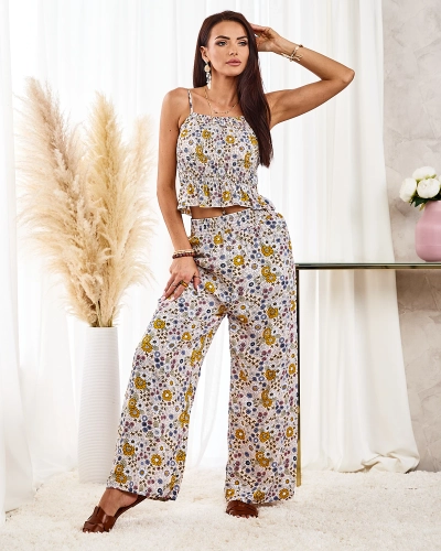 Royalfashion Wzorzysty damski komplet w kolorze beżowym