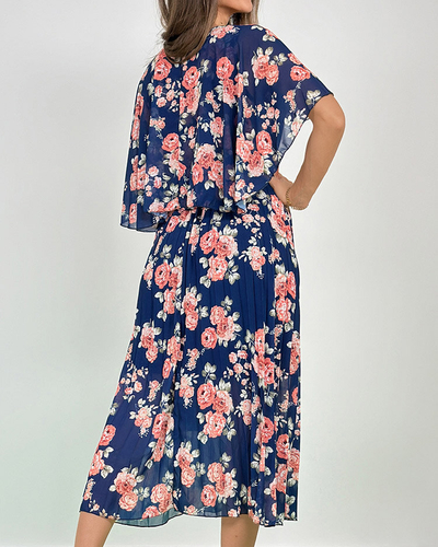 Royalfashion Ženska plisirana cvetlična midi obleka