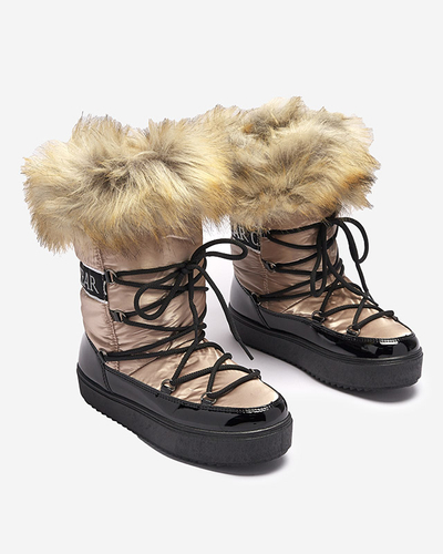 Damskie lakierowane buty a'la śniegowce w złoto- różowym kolorze Fursav- Obuwie