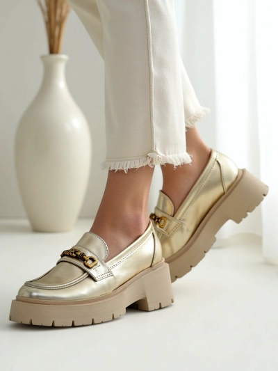 Royalfashion Ženske mokasine pozlačene Goldlove