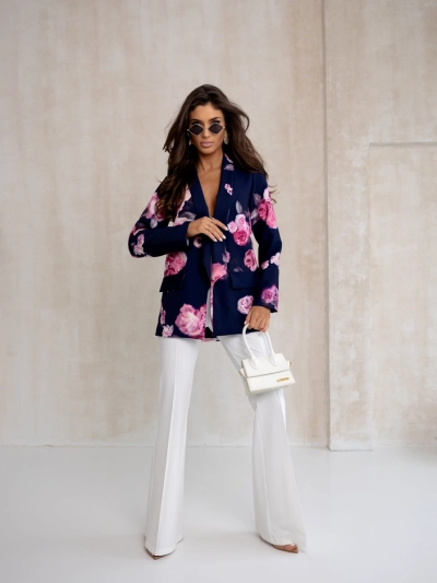 Royalfashion Ženski blazer brez zapiranja z rožami